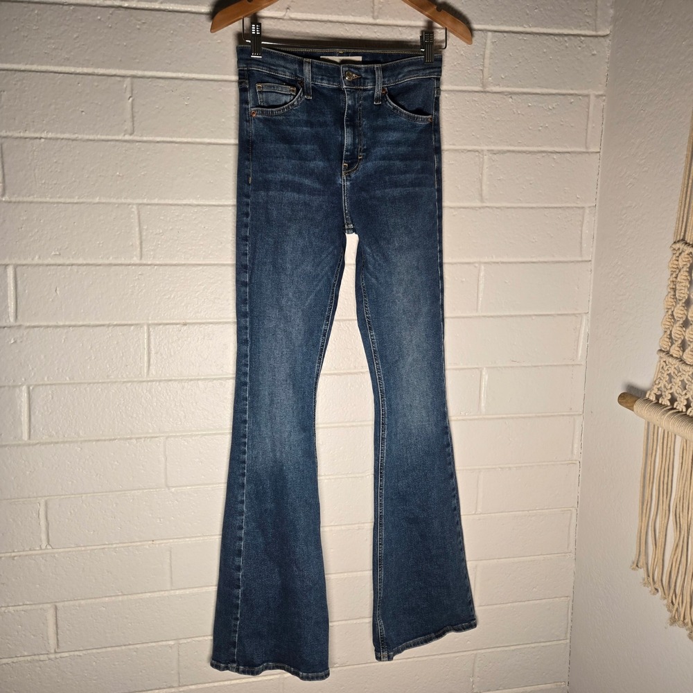 Topshop Jamie Flare Jeans 28 Tall High Rise Blue‎ Denim Boho Retro 70s Western